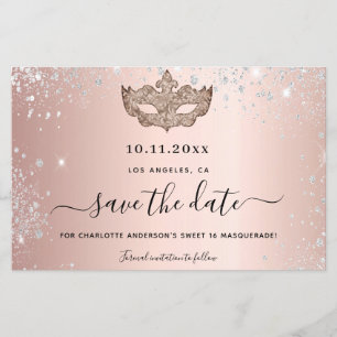 Budget Sweet 16 masquerade roze goud save the date