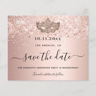 Budget Sweet 16 masquerade roze goud save the date