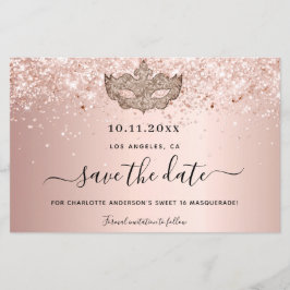 Budget Sweet 16 masquerade roze goud save the date