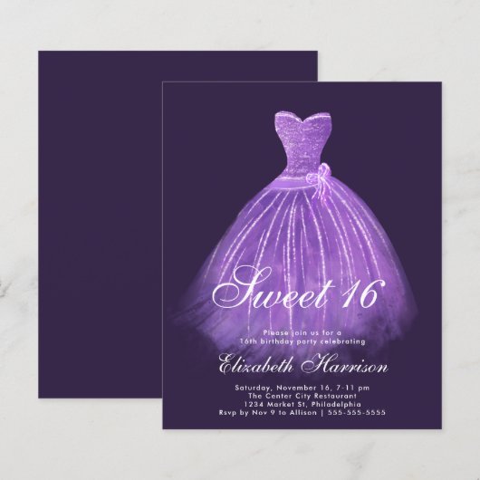 Budget Sweet 16 Paarse Gown Birthday Party (Voorkant / Achterkant)
