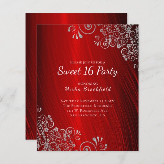Budget Sweet 16 Party Ruby Red Invitation (Voorkant / Achterkant)