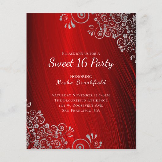 Budget Sweet 16 Party Ruby Red Invitation (Voorkant)