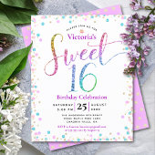 Budget Sweet 16 Rainbow Glitter Confetti Invite