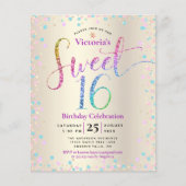 Budget Sweet 16 Rainbow Glitter Gold Invitation (Voorkant)
