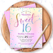 Budget Sweet 16 Rainbow Glitter Ombre Uitnodiging