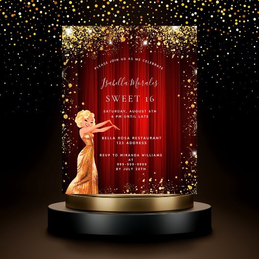 Budget Sweet 16 rood gouden glinsterjurk film