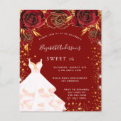 Budget Sweet 16 rood gouden witte jurk uitnodiging (Voorkant)