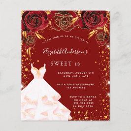 Budget Sweet 16 rood gouden witte jurk uitnodiging