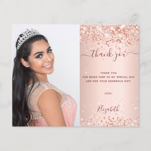 Budget Sweet 16 roos blush foto bedankt (Voorkant)