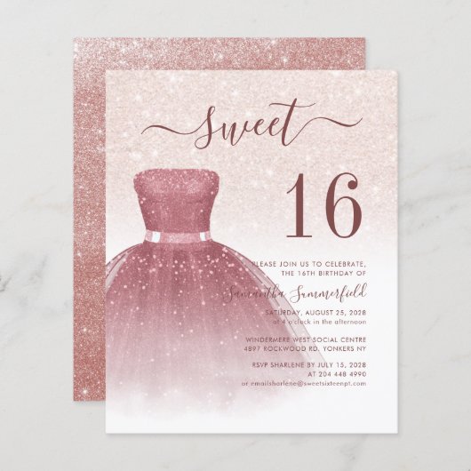 Budget Sweet 16 Roos Gold Glitter Drips Script (Voorkant / Achterkant)