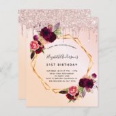 Budget Sweet 16 roos goud glitter florale geometri (Voorkant / Achterkant)