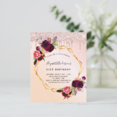 Budget Sweet 16 roos goud glitter florale geometri (Staand voorkant)