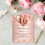 Budget Sweet 16 roos gouden ballonnen uitnodiging<br><div class="desc">Voor een elegant Sweet 16,  16e verjaardag. Een roos gouden faux metallische achtergrond. Gedemoreerd met roos goud,  roze faux glitte,  sparkles en ballonnen. Pas een naam,  en partijdetails aan en voeg deze toe. De naam wordt geschreven met een handgeschreven stijlmanuscript,  aantal 16 met de doopvonten van de ballonstijl.</div>
