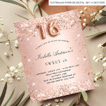 Budget Sweet 16 roos goudglitterglazuur<br><div class="desc">Voor een elegant Sweet 16,  16e verjaardagsfeest. Een gouden achtergrond van het roos. Gedecorreerd met roos goudfaux glitter stof. Pas een naam en partijdetails aan en voeg deze toe. De naam wordt geschreven met een handgeschreven stijlmanuscript met letters. Nummer 16 wordt geschreven met een ballonstijllettertype.</div>