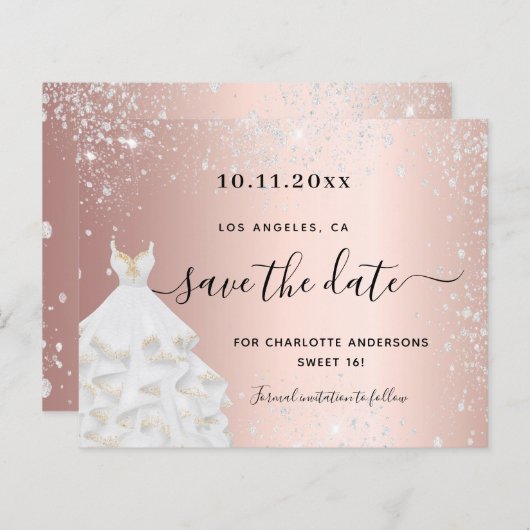 Budget Sweet 16 roos Silver-jurk met uitzondering (Voorkant / Achterkant)