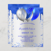 Budget Sweet 16 Royal Blue Silver-uitnodiging (Voorkant / Achterkant)
