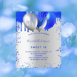 Budget Sweet 16 Royal Blue Silver-uitnodiging