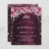 Budget Sweet 16 roze bruine glitter floral tiara (Voorkant / Achterkant)
