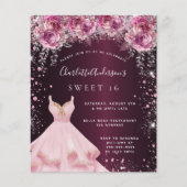 Budget Sweet 16 roze bruine glitter jurk floral (Voorkant)
