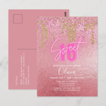 Budget Sweet 16 Roze Glitter Folie Girly Modern Fl