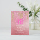 Budget Sweet 16 Roze Glitter Folie Girly Modern Fl Briefkaart (Staand voorkant)