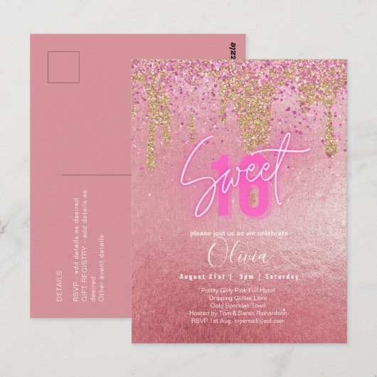 Budget Sweet 16 Roze Glitter Folie Girly Modern Fl Briefkaart (Voorkant / Achterkant)