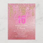 Budget Sweet 16 Roze Glitter Folie Girly Modern Fl Briefkaart (Voorkant)