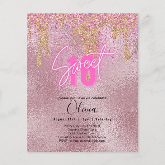 Budget Sweet 16 Roze Glitter Folie Girly Modern Fl Flyer (Voorkant)