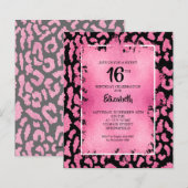 Budget Sweet 16 Roze Leopard Birthday Invites (Voorkant / Achterkant)