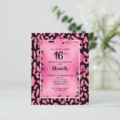 Budget Sweet 16 Roze Leopard Birthday Invites (Staand voorkant)
