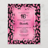 Budget Sweet 16 Roze Leopard Birthday Invites (Voorkant)