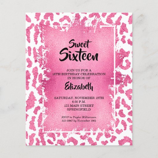 Budget Sweet 16 Roze Leopard Birthday Invites (Voorkant)