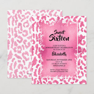 Budget Sweet 16 Roze Leopard Birthday Invites
