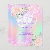 Budget Sweet 16 roze paarse bloemige ballon (Voorkant / Achterkant)