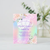 Budget Sweet 16 roze paarse bloemige ballon (Staand voorkant)