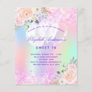 Budget Sweet 16 roze paarse bloemige ballon