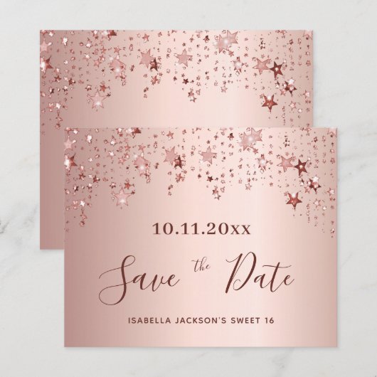 Budget Sweet 16 roze roze goud Save the Date (Voorkant / Achterkant)