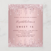 BUDGET Sweet 16 roze stoffige roos glitter verjaar (Voorkant)