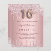 BUDGET Sweet 16 roze stoffige roos glitter verjaar (Voorkant / Achterkant)