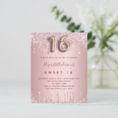 BUDGET Sweet 16 roze stoffige roos glitter verjaar (Staand voorkant)