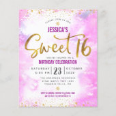 Budget Sweet 16 Roze Waterverf Gold Script Invite (Voorkant)