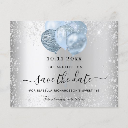 Budget Sweet 16 Silver Blauw behalve de datum (Voorkant)
