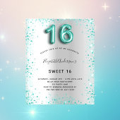 Budget Sweet 16 Silver blauwgroen glitter-uitnodig