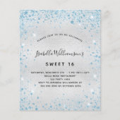 Budget Sweet 16 Silver Blue Glitter-uitnodiging (Voorkant)