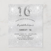 Budget Sweet 16 Silver metal-glitter-uitnodiging (Voorkant)