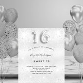 Budget Sweet 16 Silver metal-glitter-uitnodiging