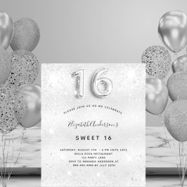 Budget Sweet 16 Silver metal-glitter-uitnodiging
