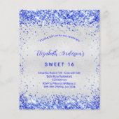 Budget Sweet 16 Silver Royal Blue-uitnodiging (Voorkant)