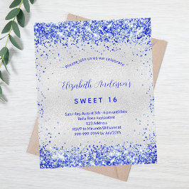 Budget Sweet 16 Silver Royal Blue-uitnodiging