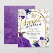 Budget Sweet 16 Uitnodiging Bloem Jurk Vlinder (Voorkant / Achterkant)